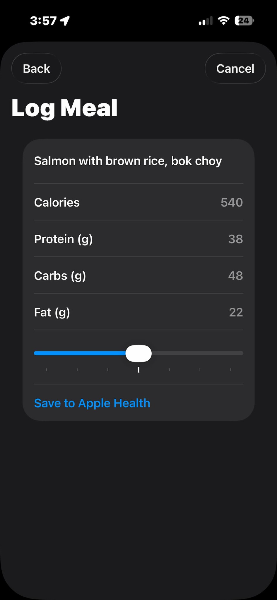 Meal nutrition result screenshot